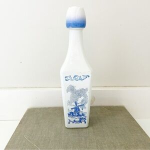Vintage Vandermint Liquor White & Blue Decanter W/ Tulip Top (empty)